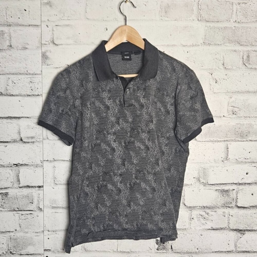 Hugo Boss Slim Fit Polo Shirt Gray Black Men’s Medium